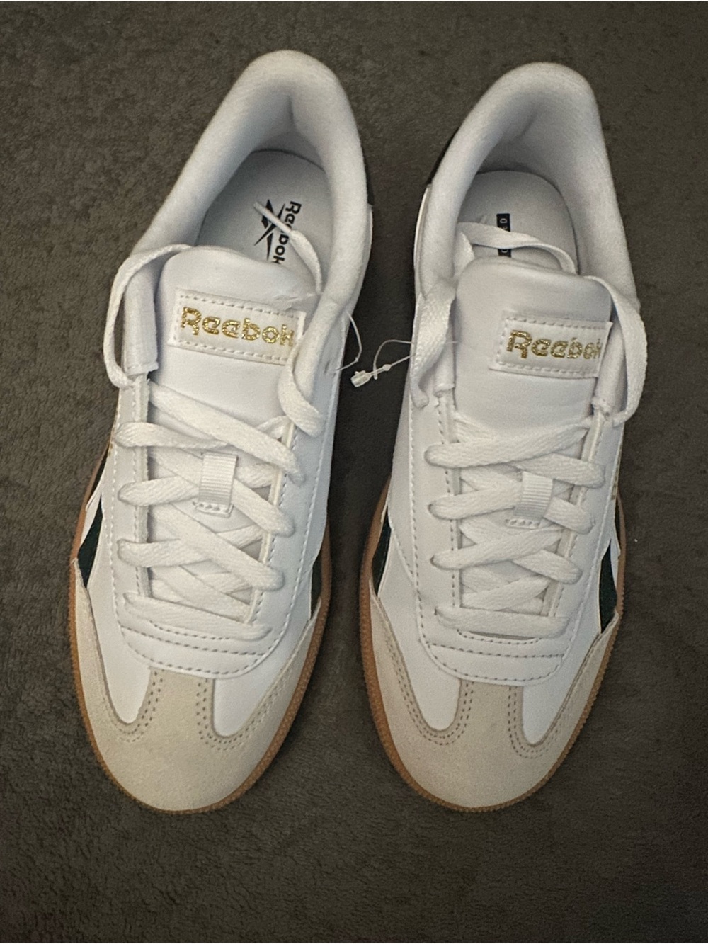 Reebok Women’s White Sneakers with Cream Suede & Black Side Stripe